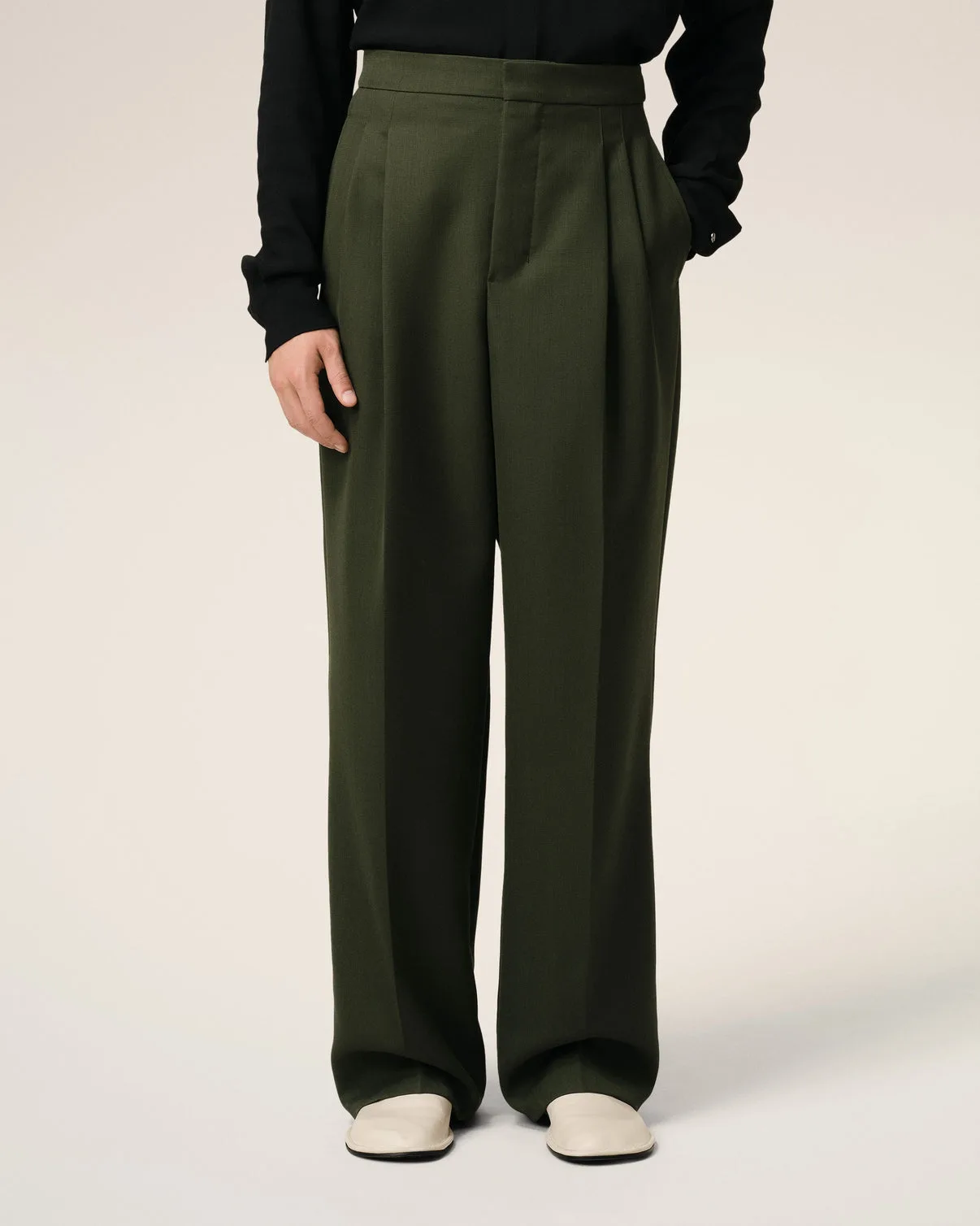 Green Wool Large Fit Pants