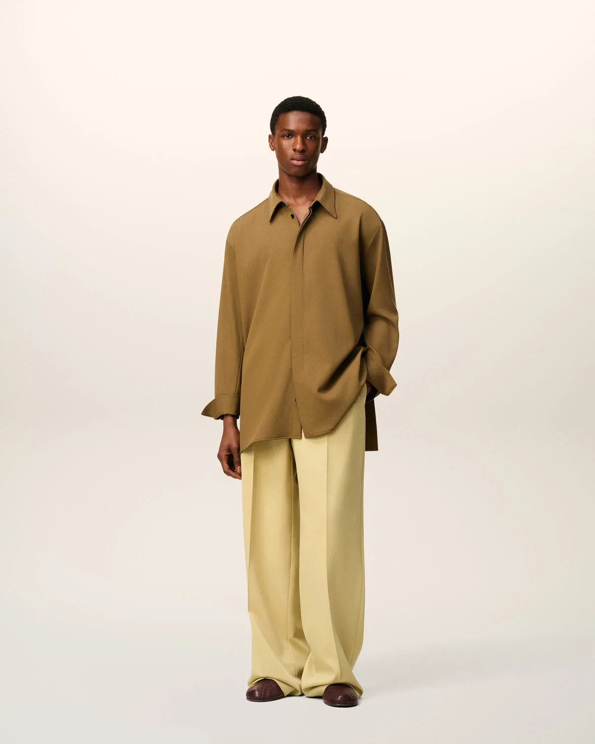 Green Wool Low Waist Wide Pants