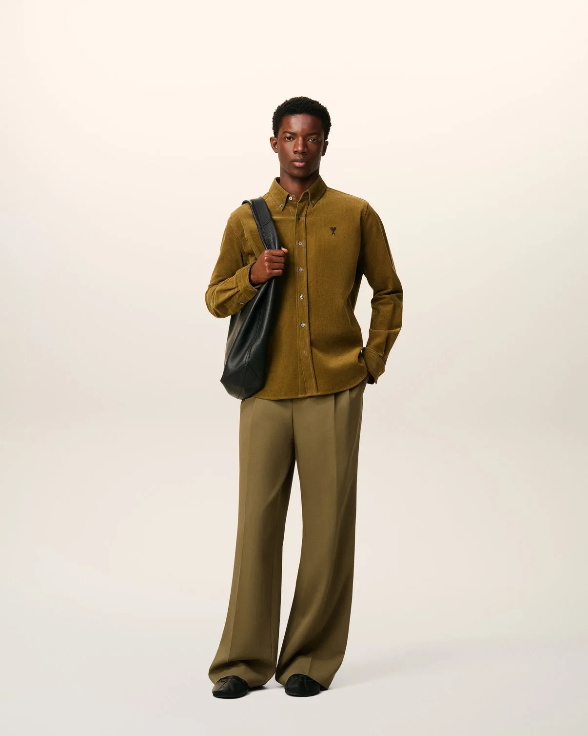 Green Wool Low Waist Wide Pants