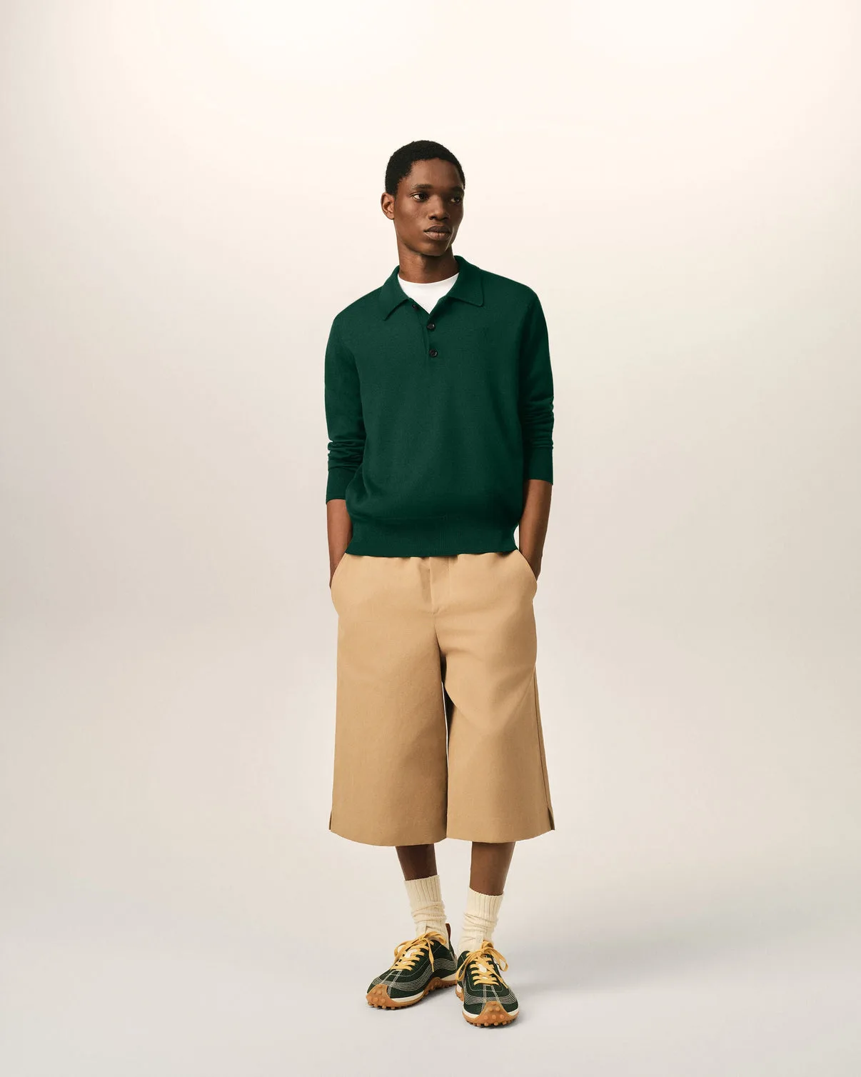 Green wool polo with