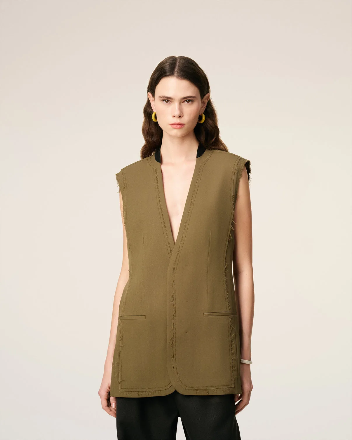 Green Wool Sleeveless Jacket
