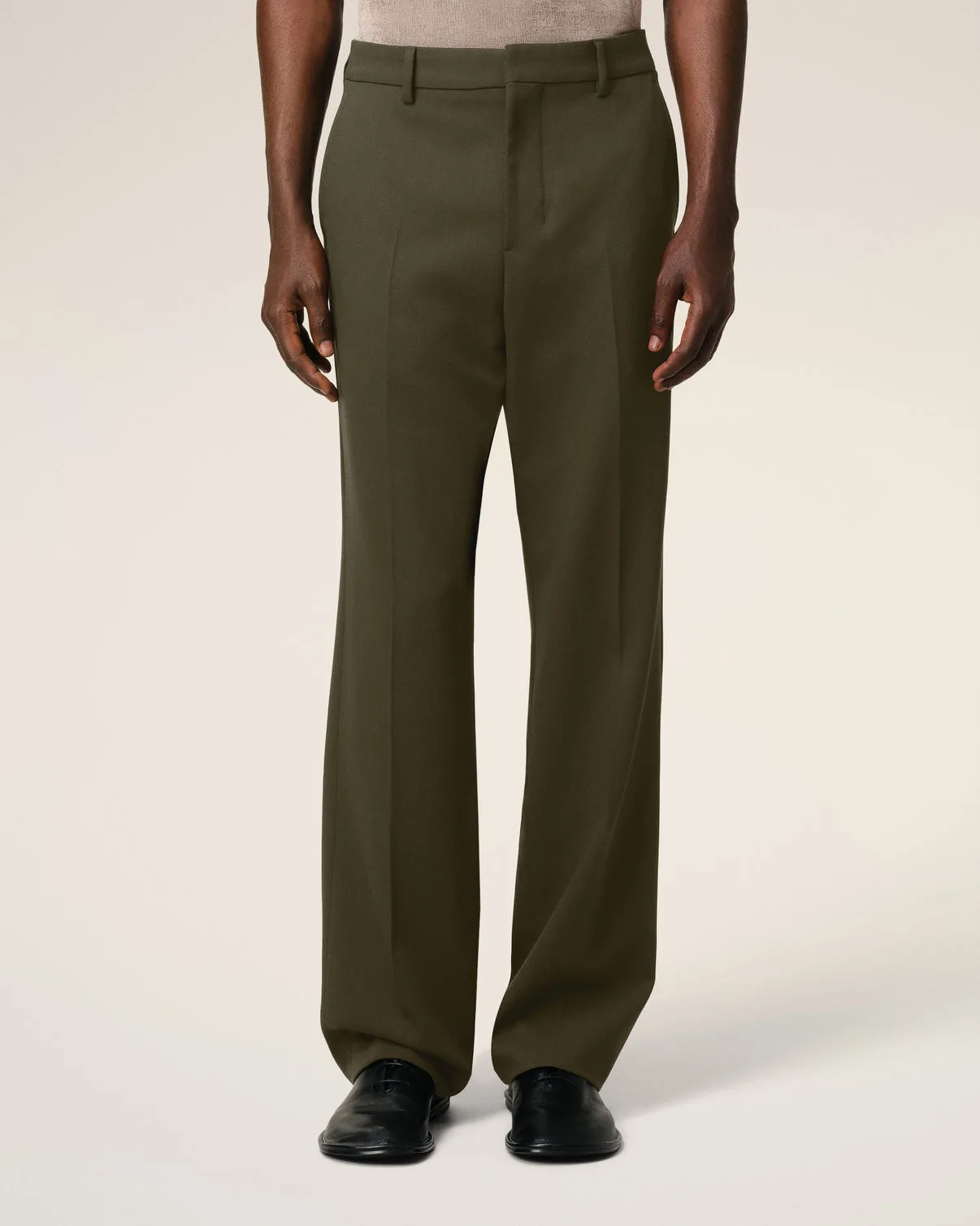 Green Wool Straight Fit Pants