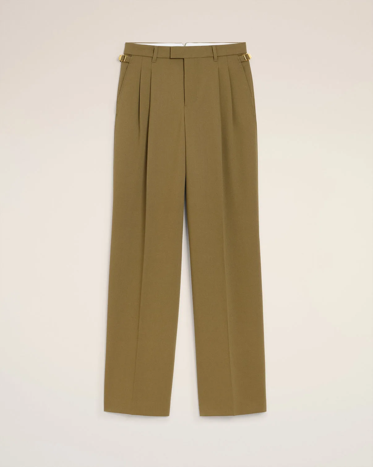 Green Wool Tabs Wide Pants