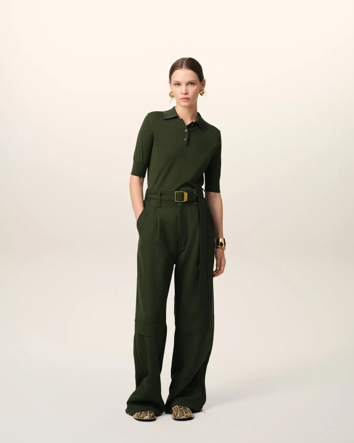 Green Wool Tonal Polo