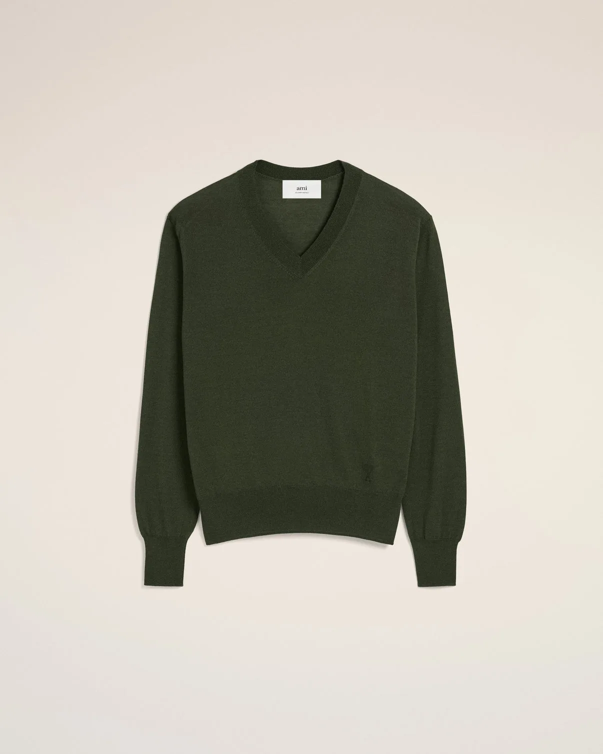 Green Wool Tonal V Neck Sweater