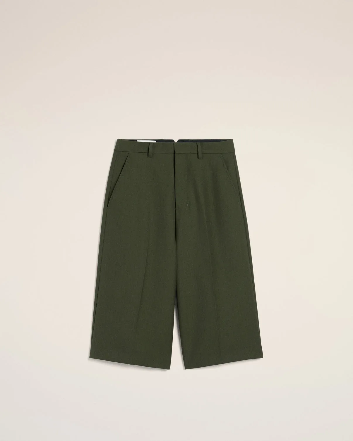 Green Wool Wide Bermuda