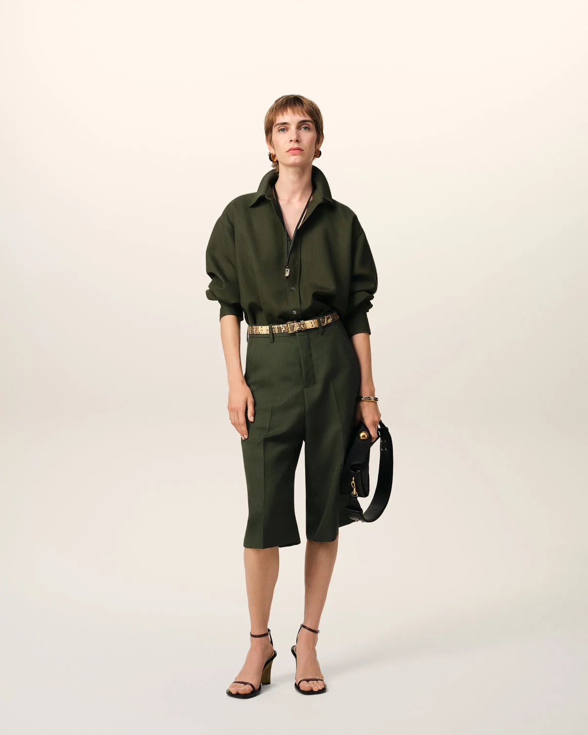 Green Wool Wide Bermuda