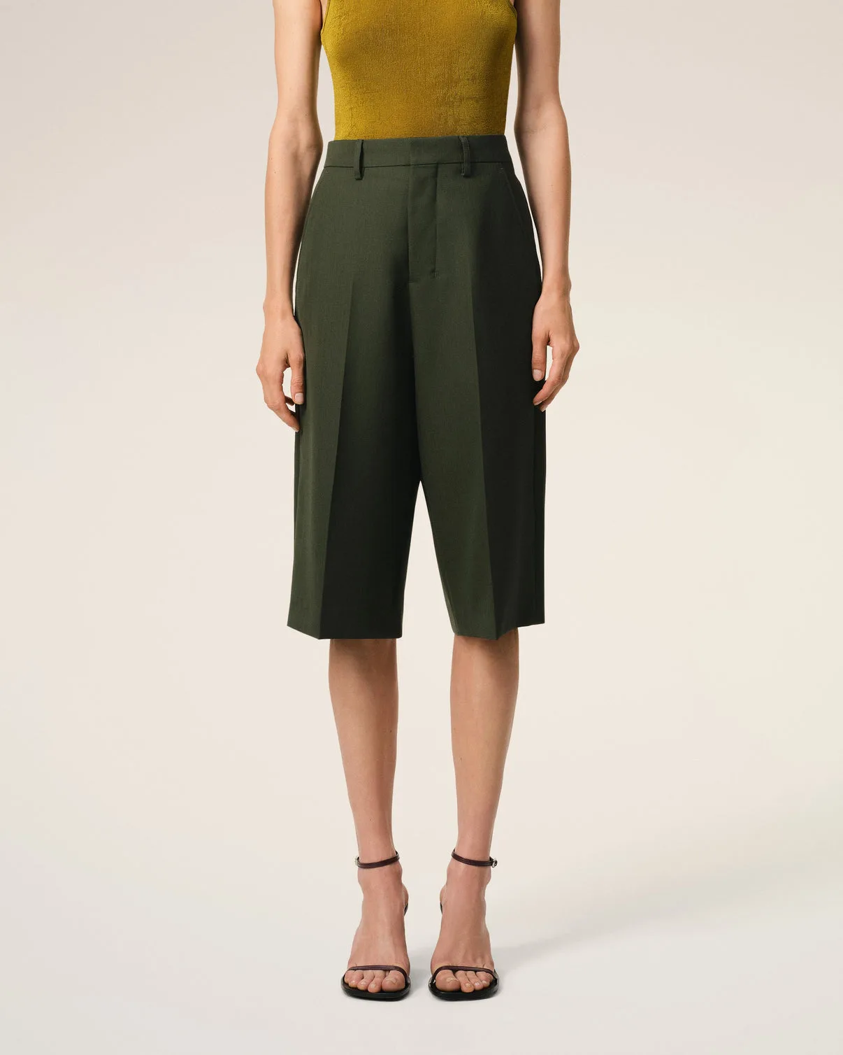 Green Wool Wide Bermuda