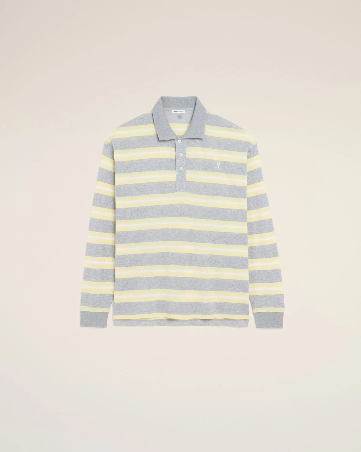 Gray And Yellow Strapped Cotton Polo
