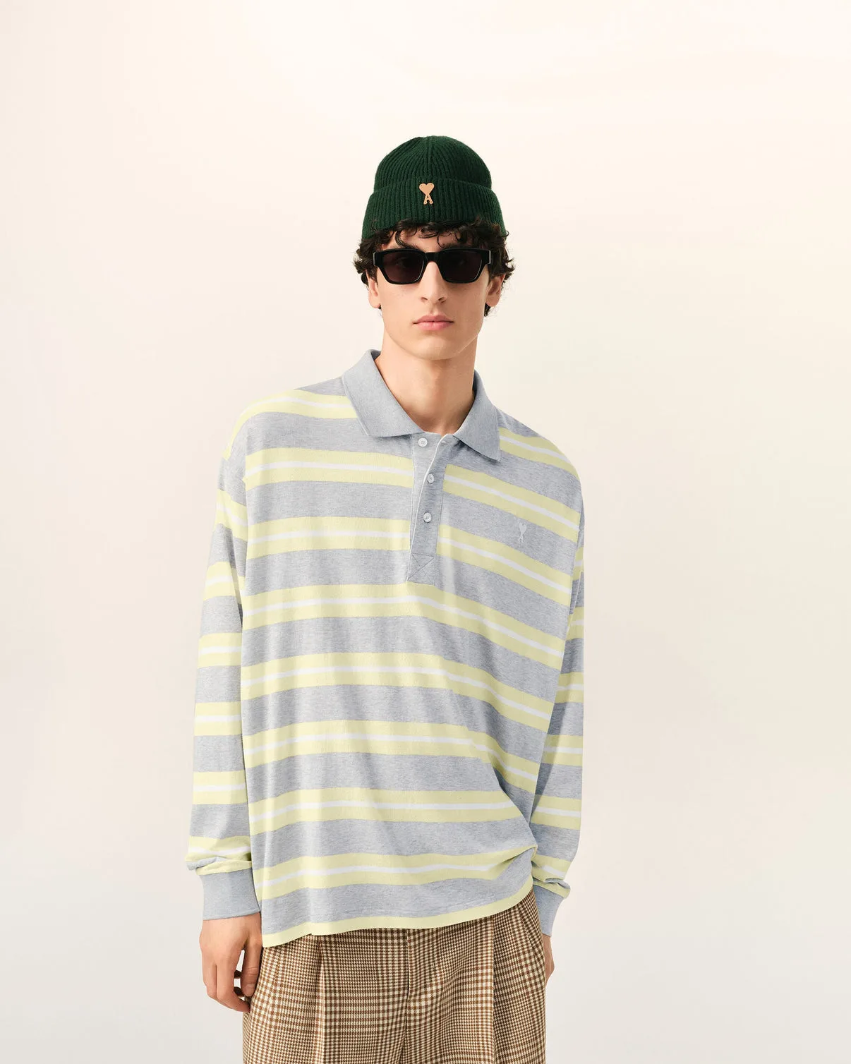 Gray And Yellow Strapped Cotton Polo