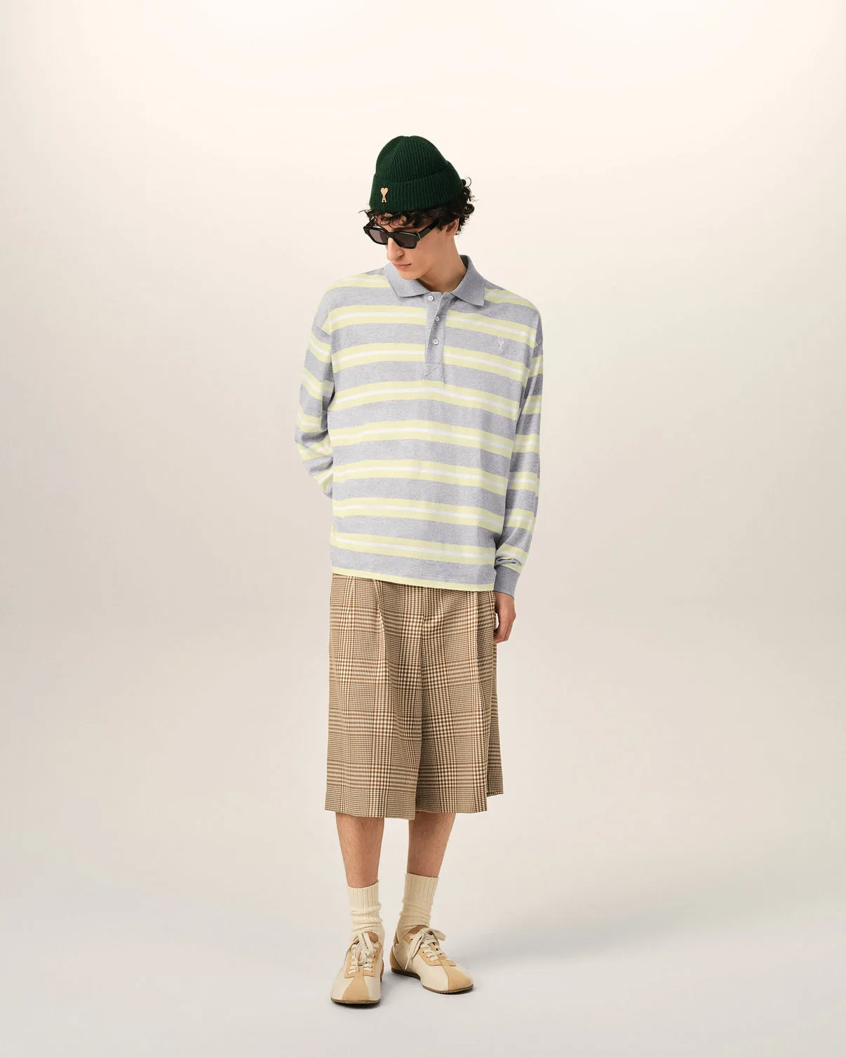 Gray And Yellow Strapped Cotton Polo