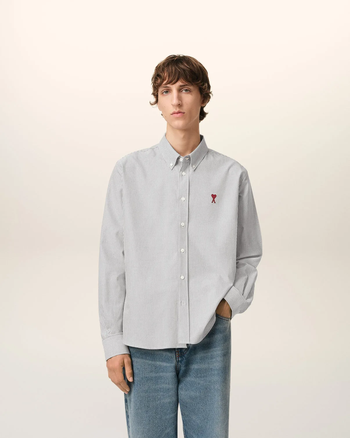 Gray Cotton Button Down Shirt