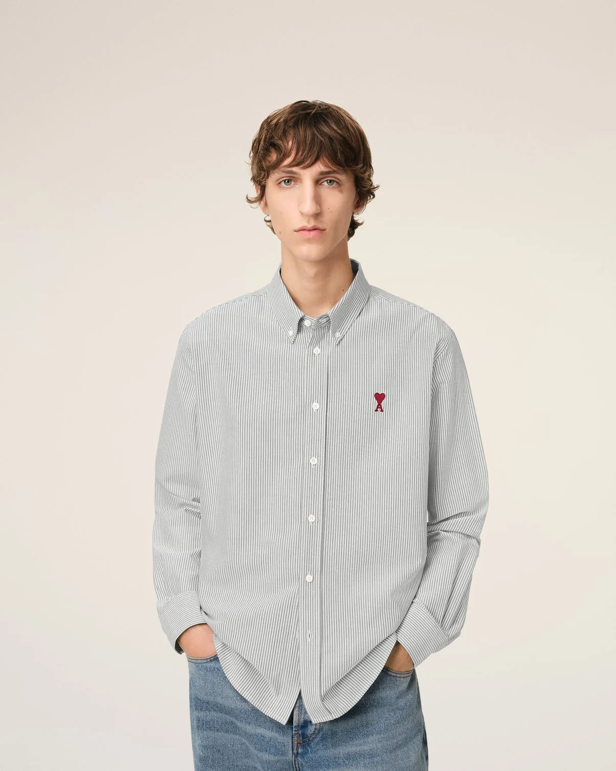 Gray Cotton Button Down Shirt