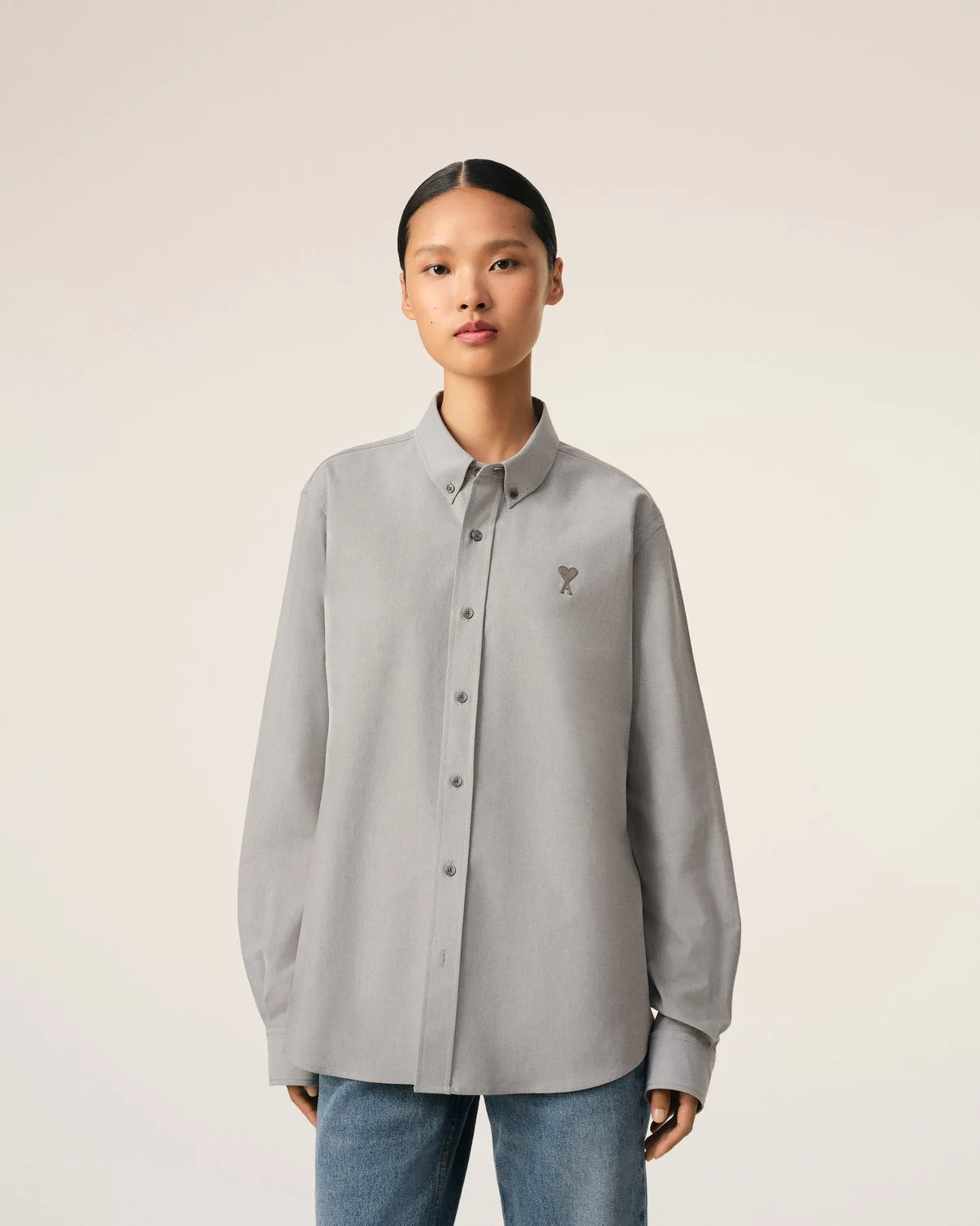 Gray Cotton Button-Down Shirt