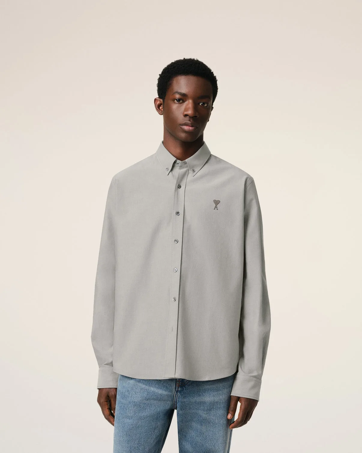 Gray Cotton Button-Down Shirt