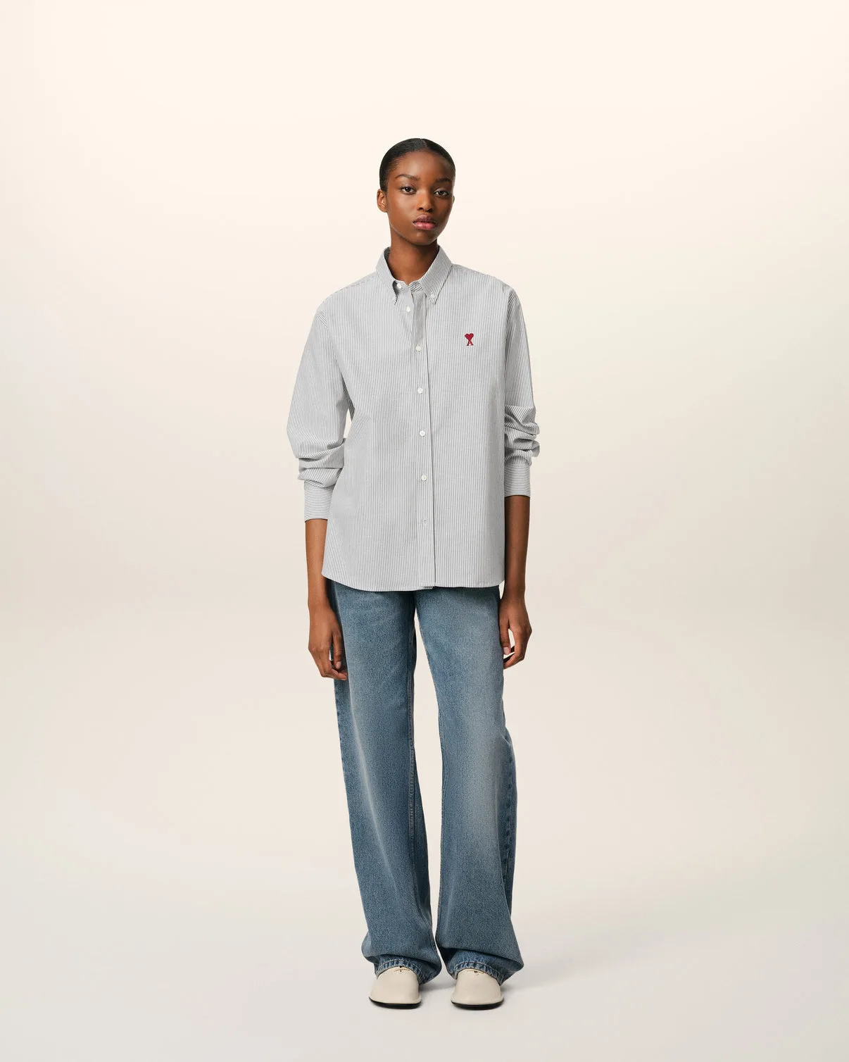 Gray Cotton Button Down Shirt