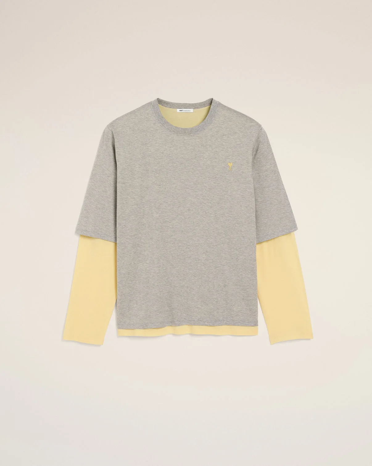Gray Cotton Double-Sleeve Effect T-Shirt