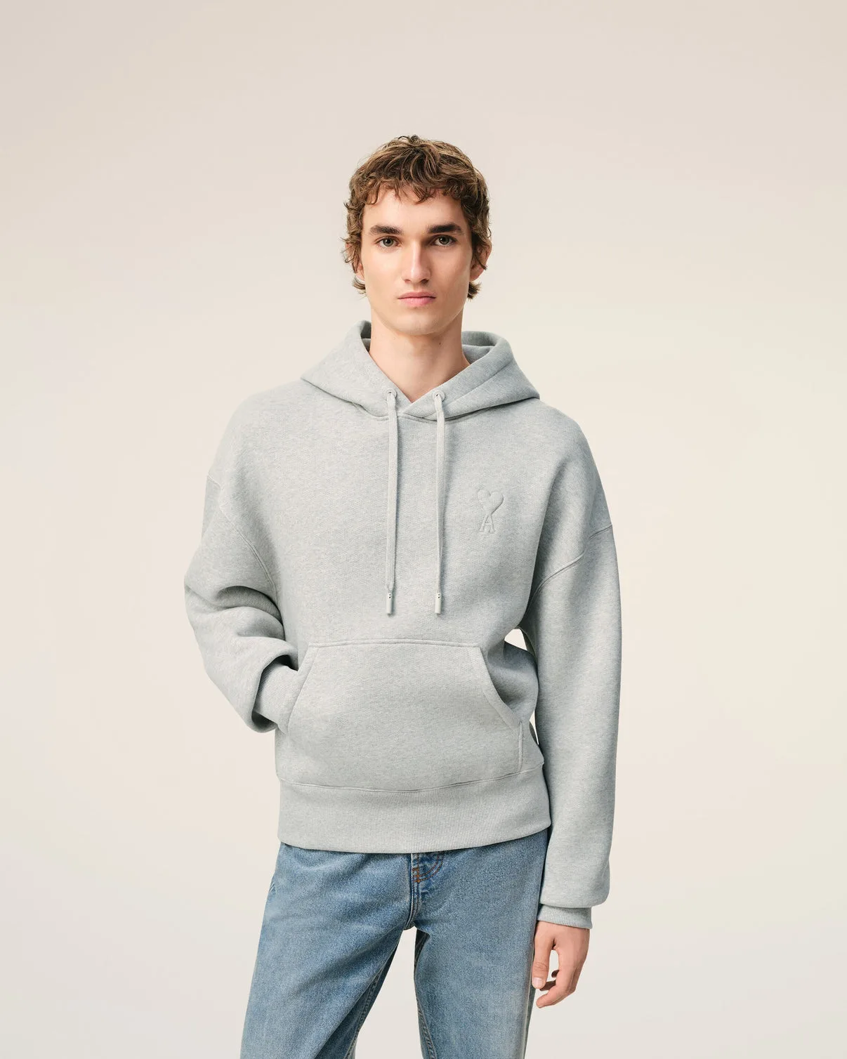Gray Cotton Embossed Hoodie