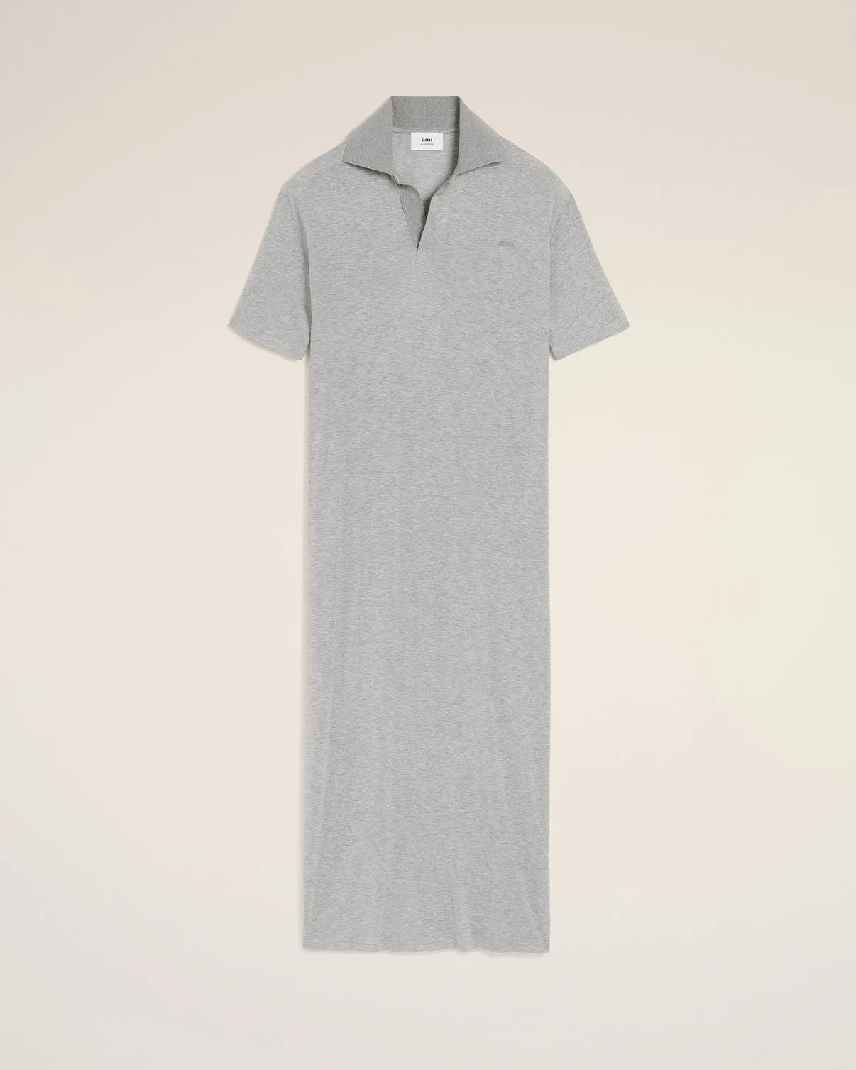Gray Cotton Short Sleeve Long Polo Dress