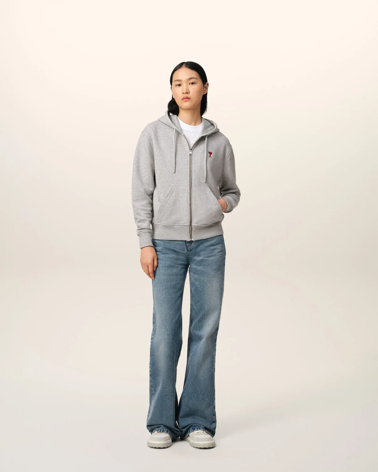 Gray Cotton Zipped Hoodie