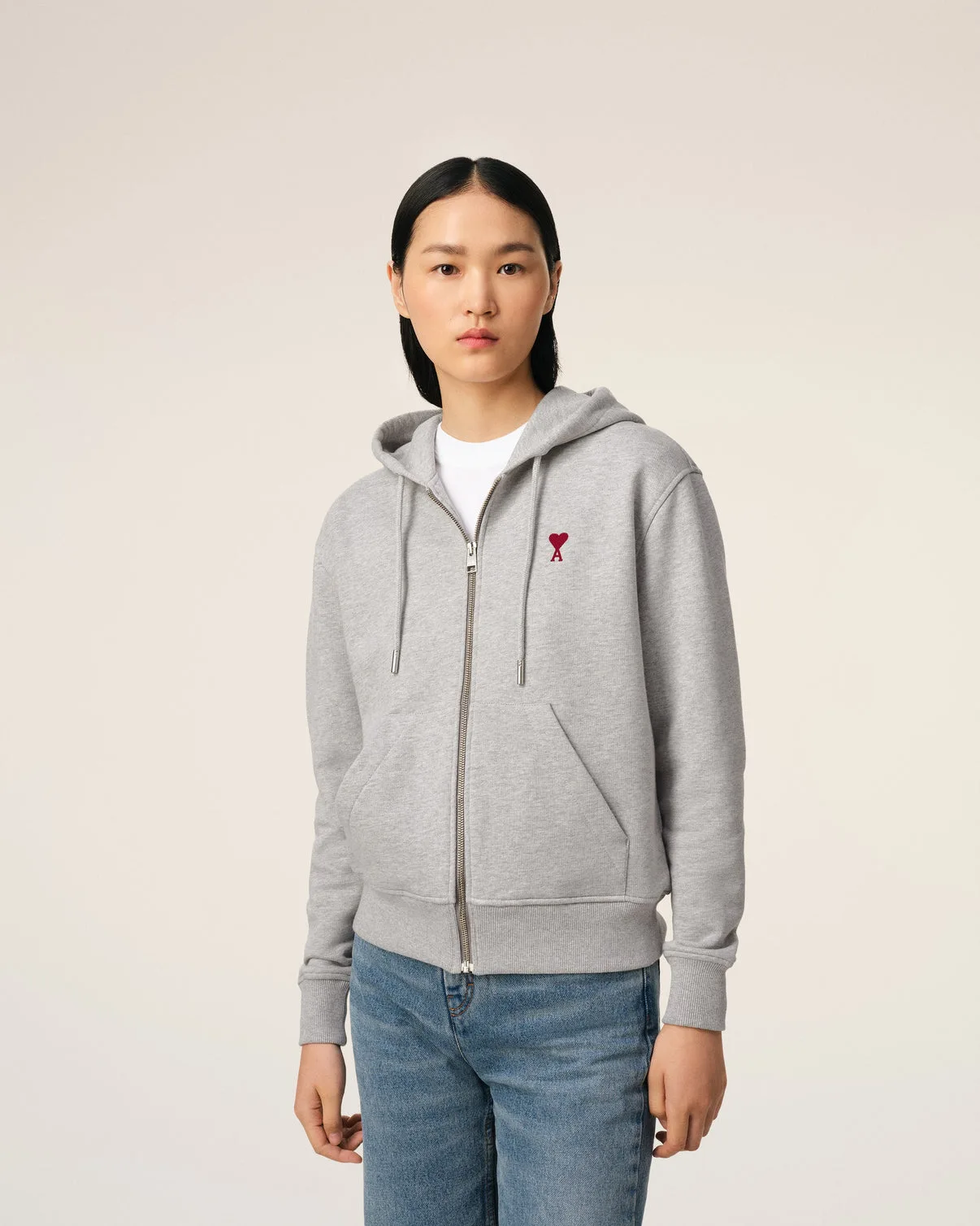 Gray Cotton Zipped Hoodie