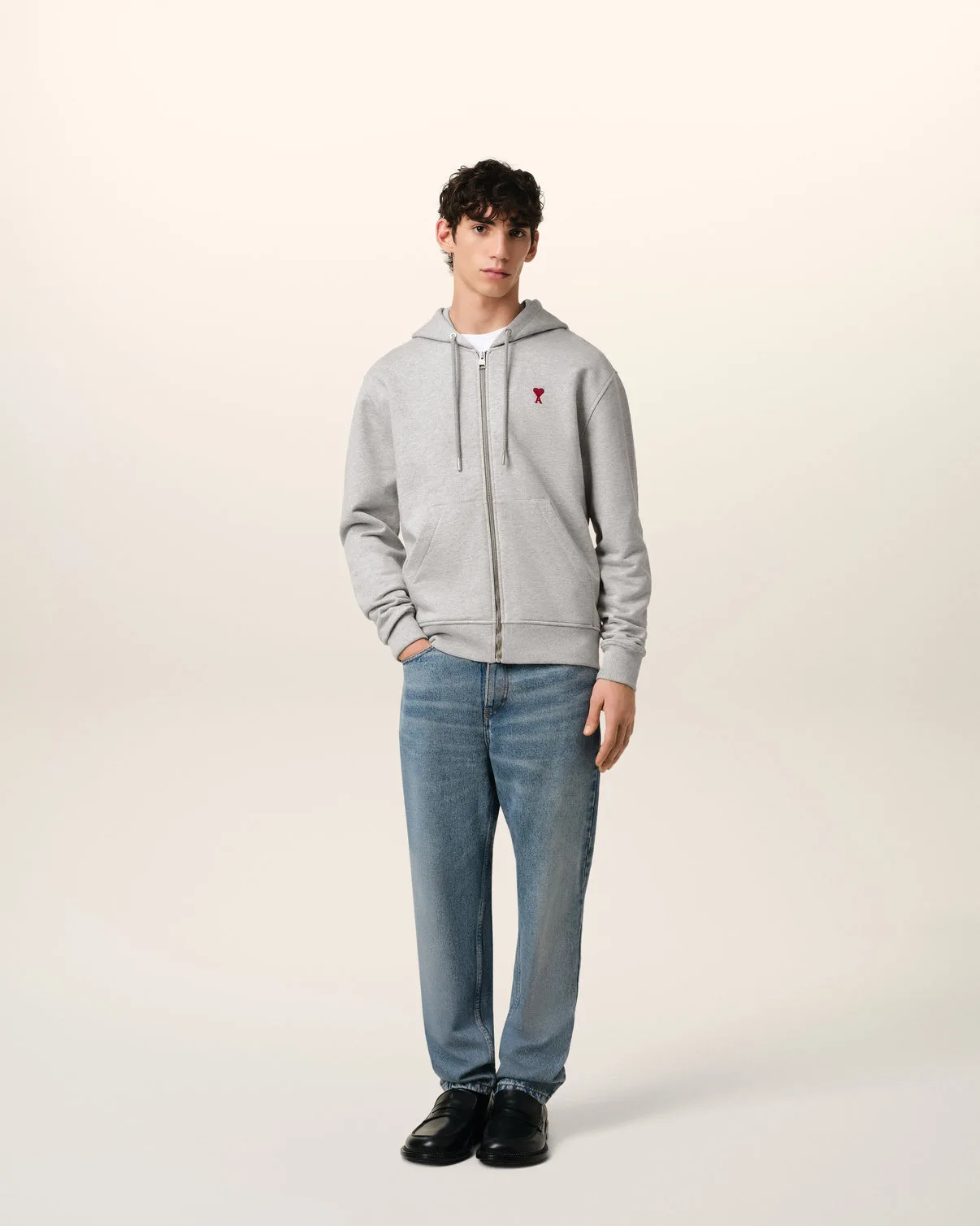 Gray Cotton Zipped Hoodie