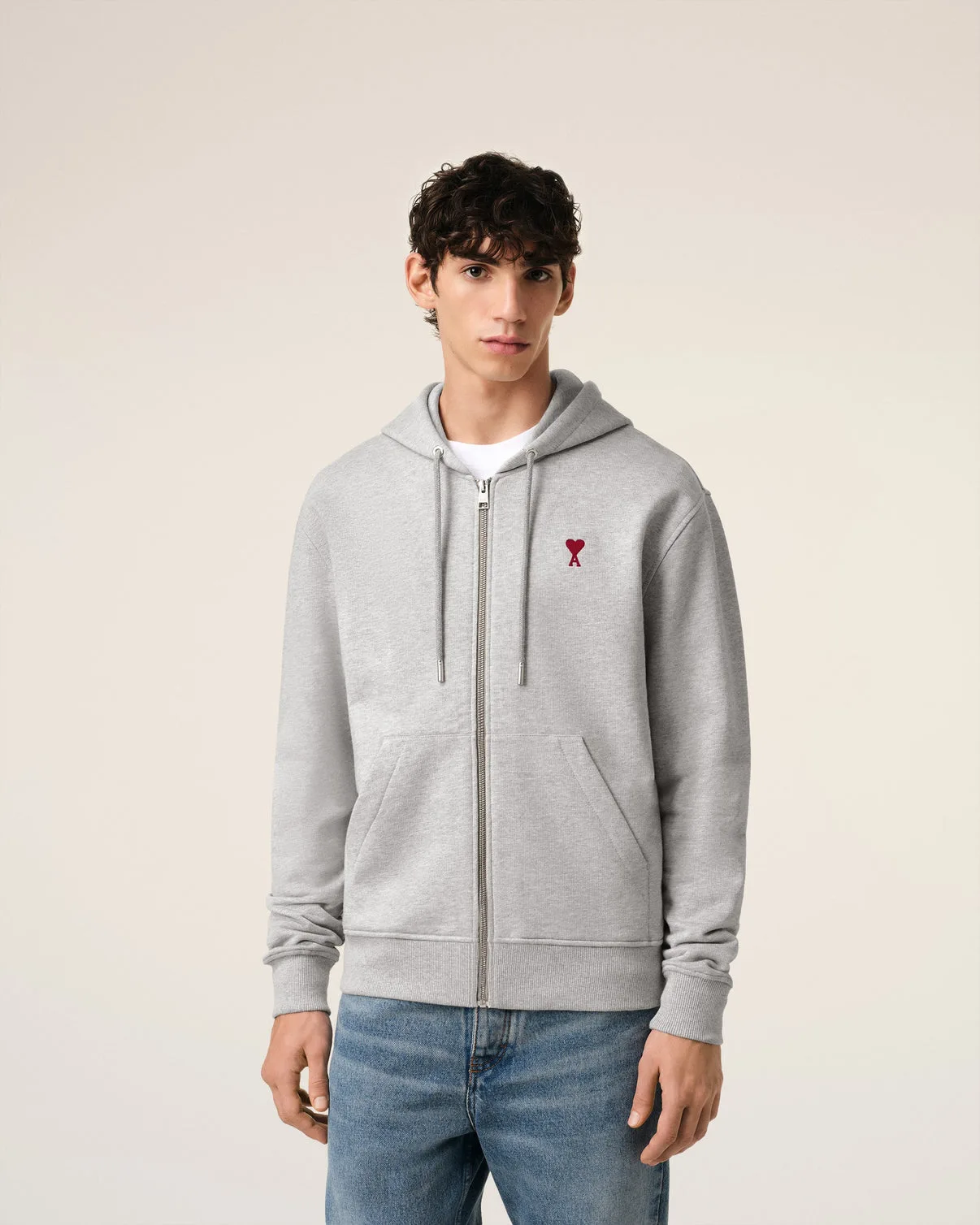 Gray Cotton Zipped Hoodie