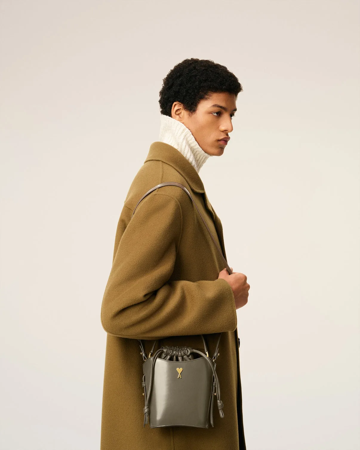 Gray Glazed Leather Mini Paris Paris Bucket Bag