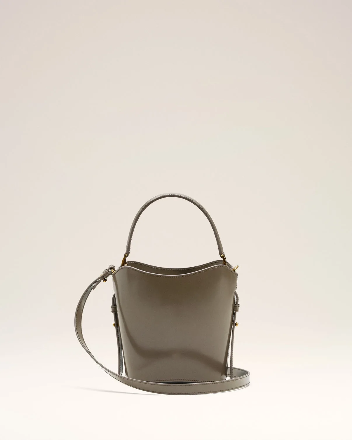 Gray Glazed Leather Mini Paris Paris Bucket Bag
