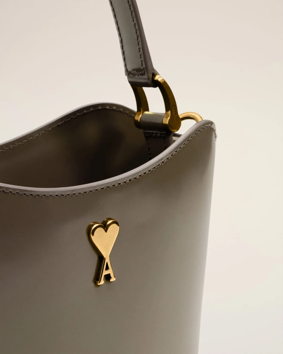 Gray Glazed Leather Mini Paris Paris Bucket Bag