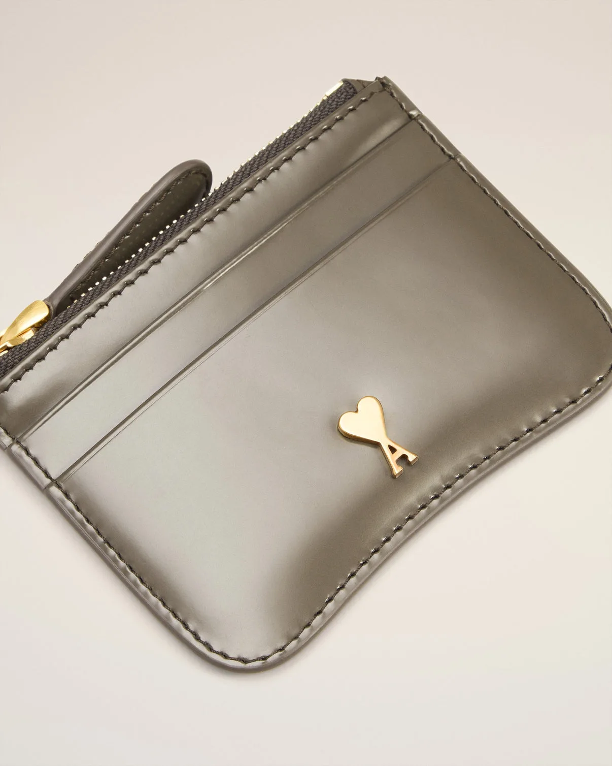 Gray Glazed Leather Paris Paris Zipped Card Holder