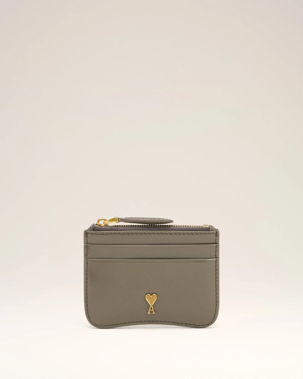 Gray Glazed Leather Paris Paris Zipped Card Holder