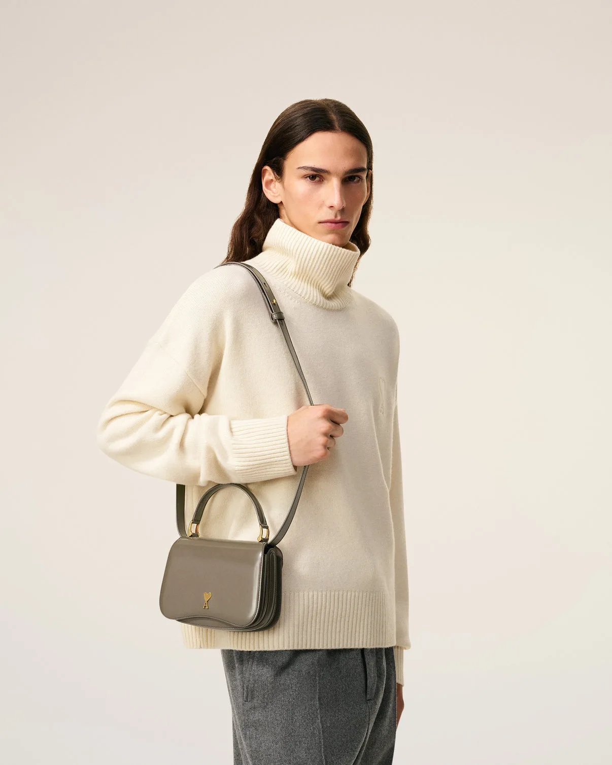 Gray Glazed Leather Top Handle Paris Paris Bag