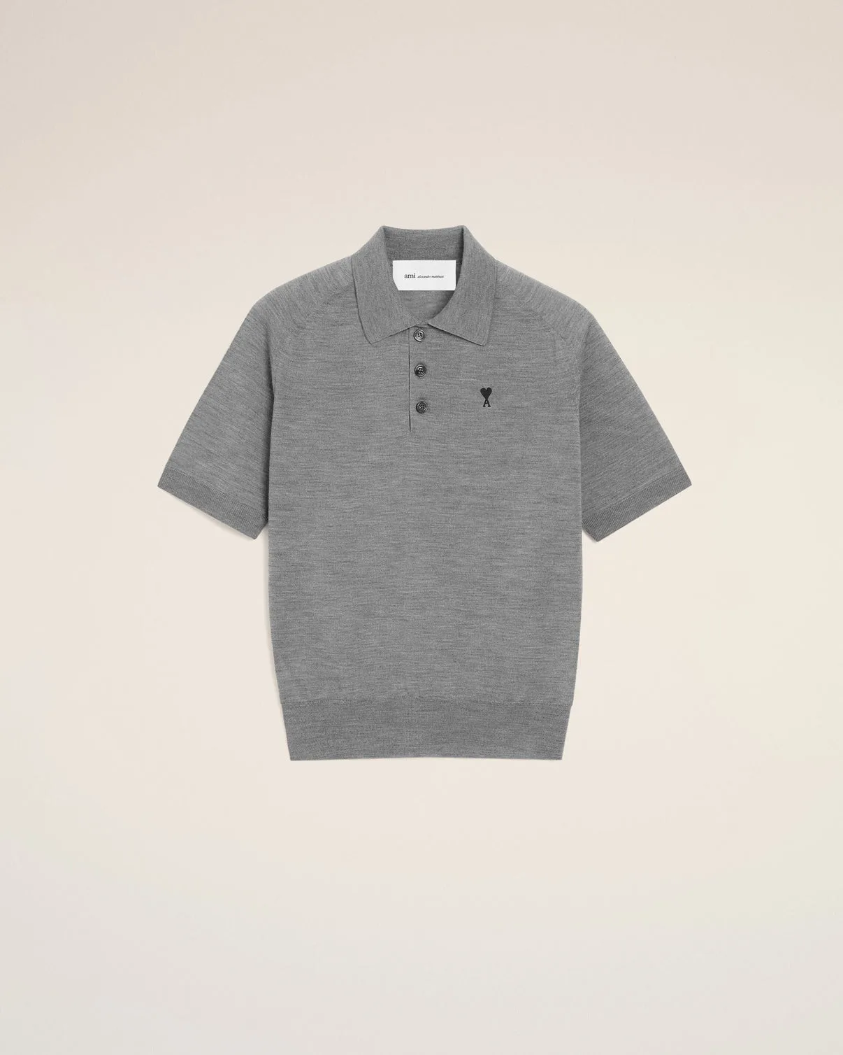 Gray Wool Short Sleeves Polo