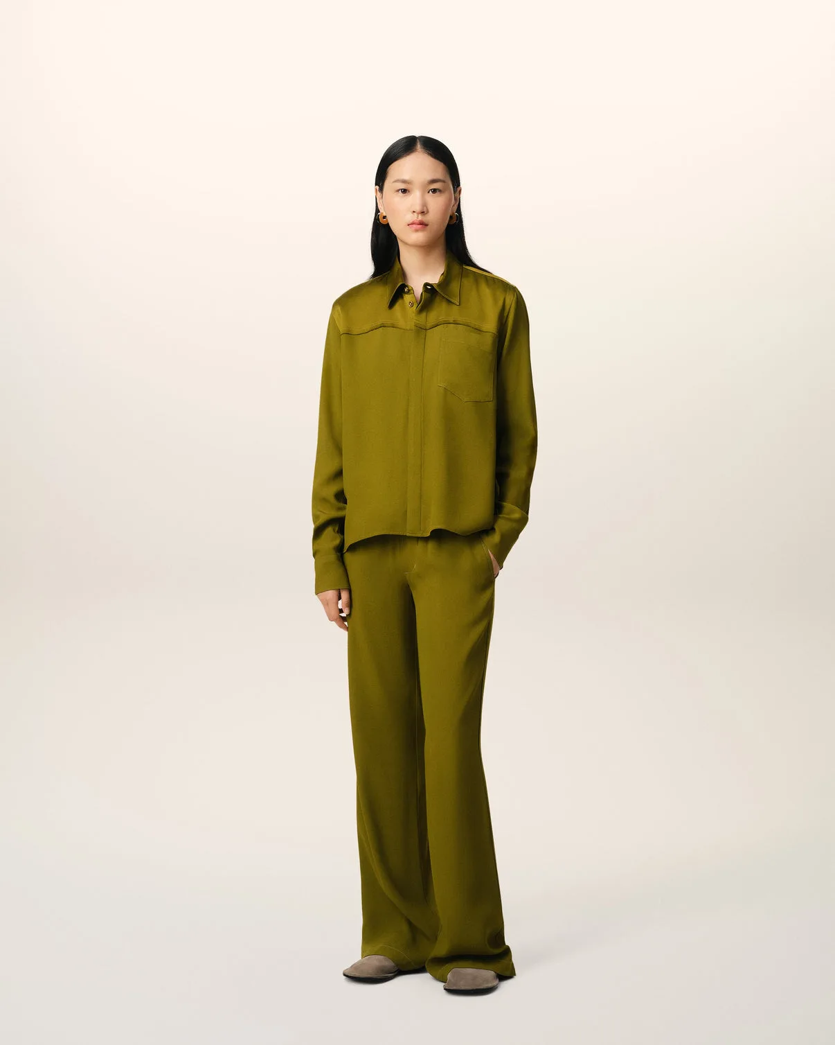 Khaki Contrasted Top Long Sleeve Shirt
