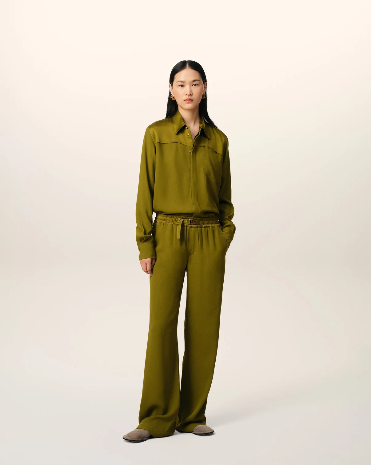 Khaki Flare Fit Elasticated Pants