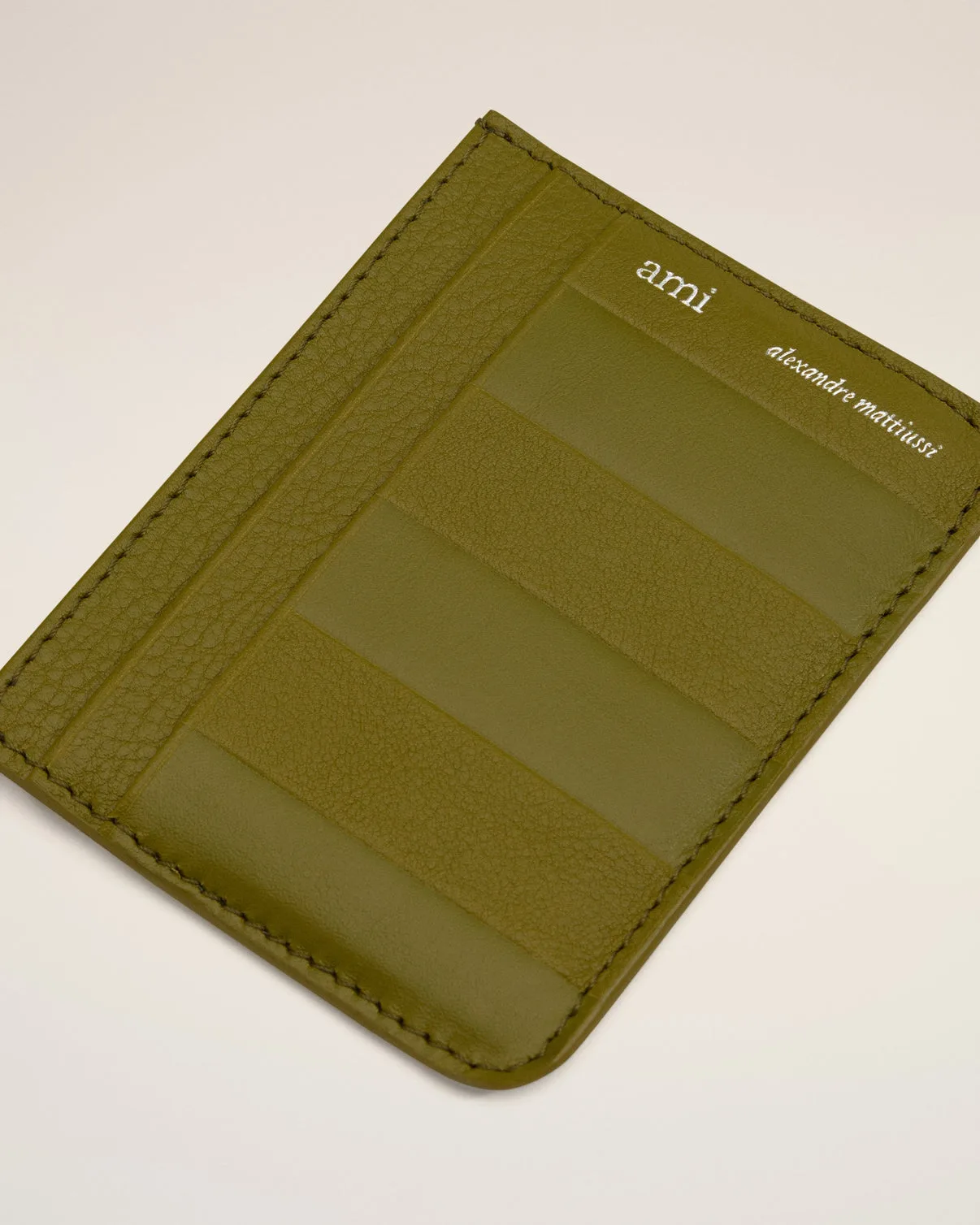 Khaki Leather Midi Card Holder