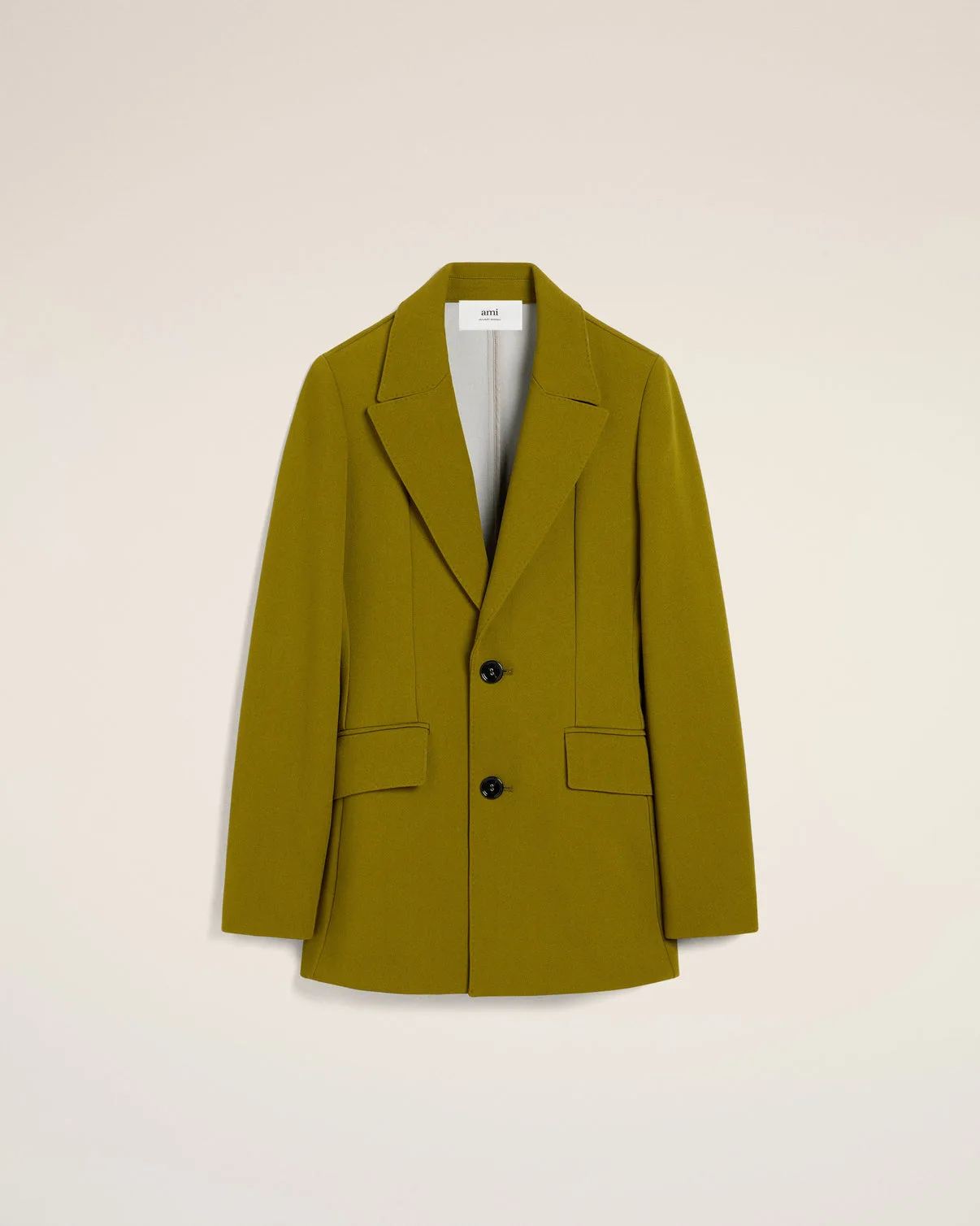 Khaki Wool Two Buttons Fitted Jacket