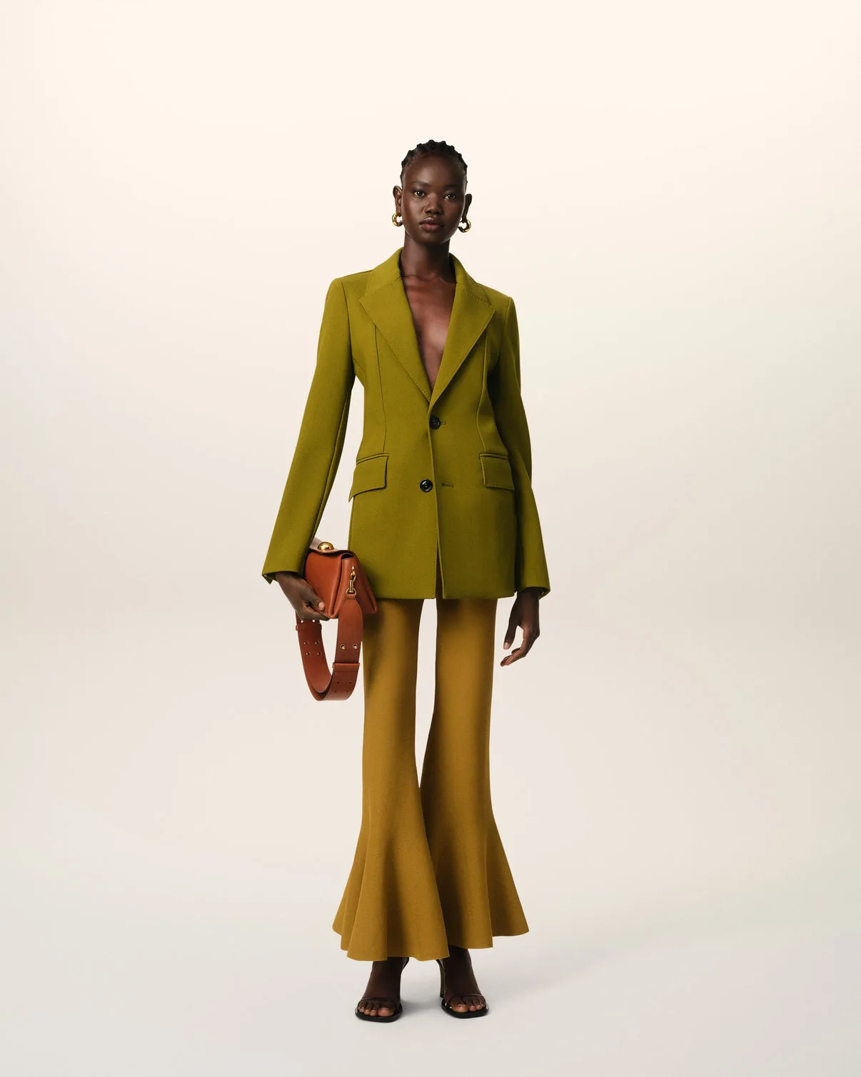 Khaki Wool Two Buttons Fitted Jacket
