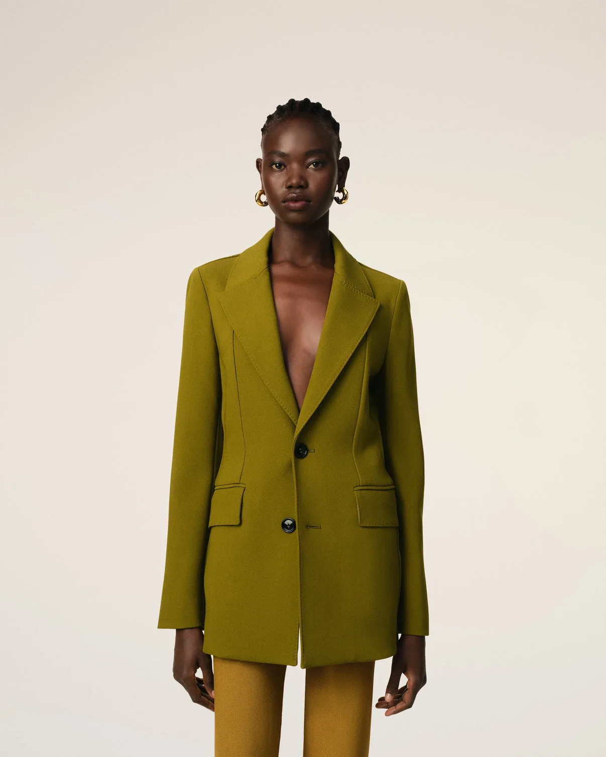 Khaki Wool Two Buttons Fitted Jacket