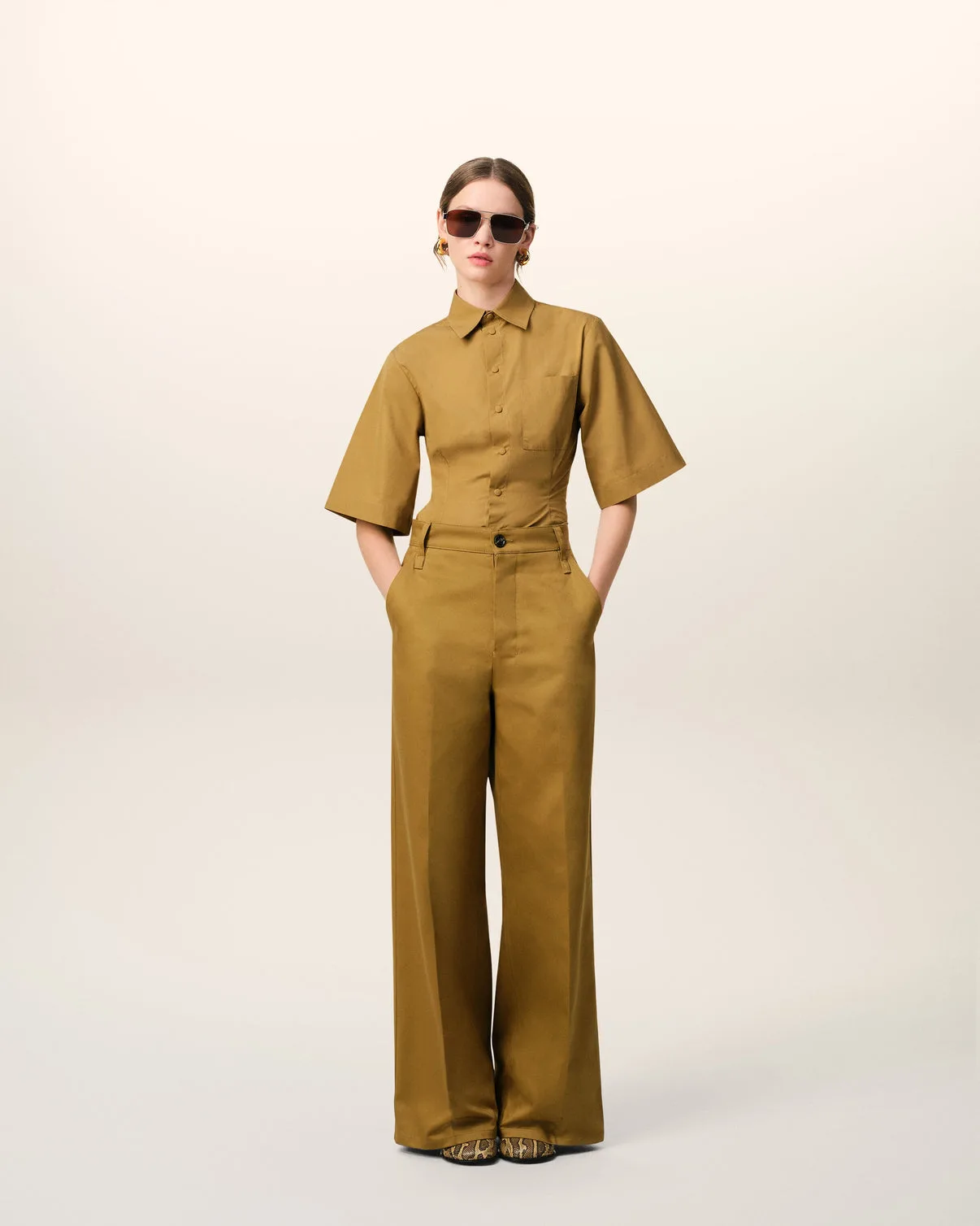 Mustard Cotton Baggy Fit Pants