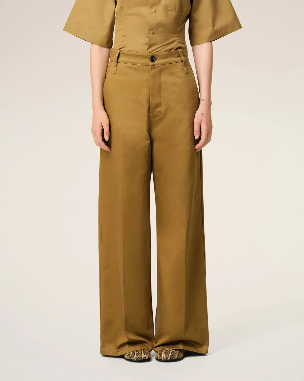 Mustard Cotton Baggy Fit Pants