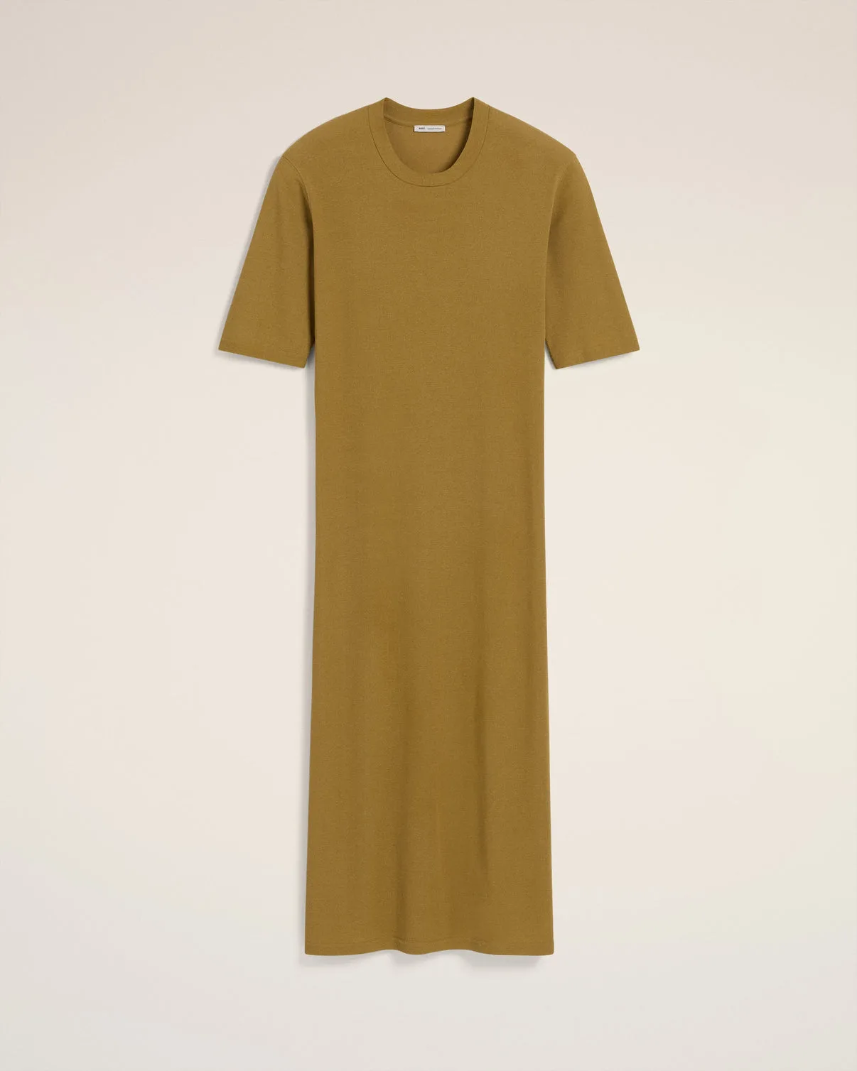 Mustard Cotton Short Sleeve Midi Dress