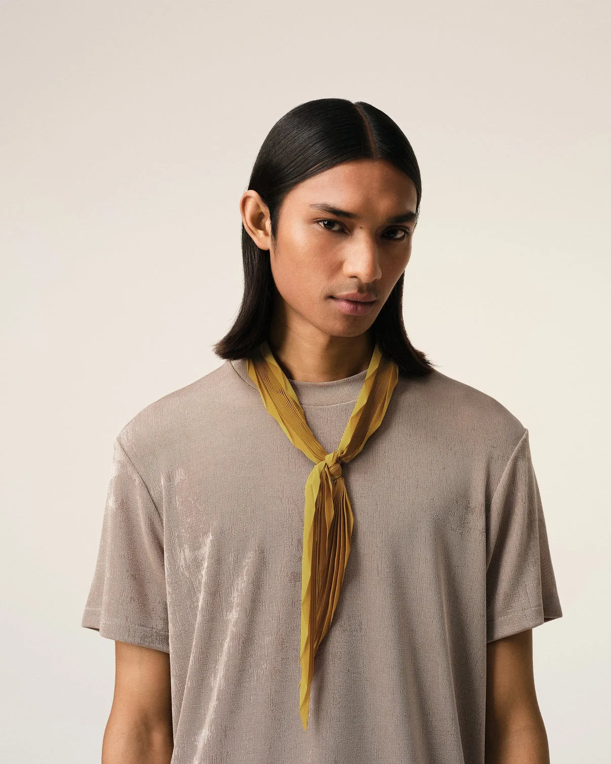 Mustard Pleated Diamond Shaped Scarf