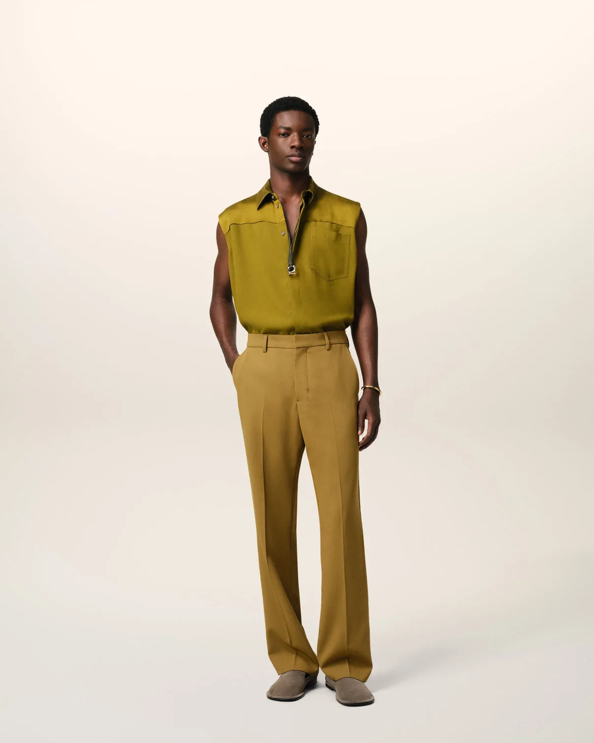 Mustard Wool Straight Fit Pants