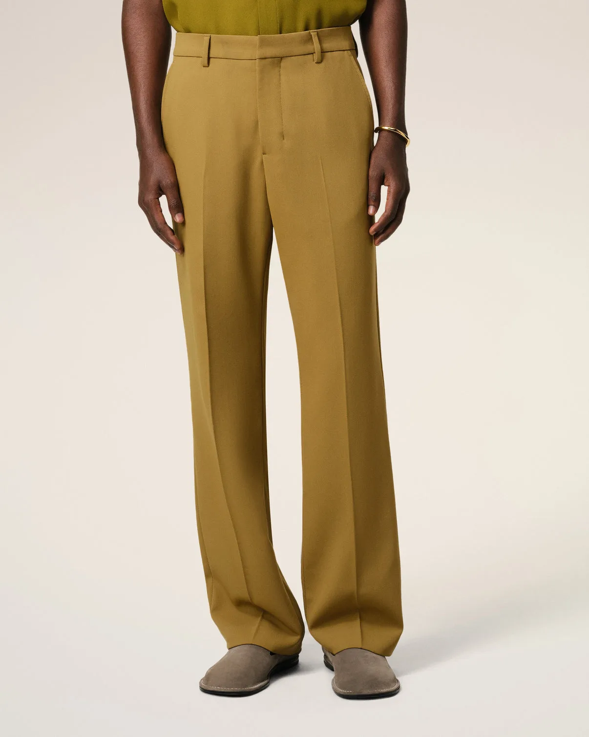 Mustard Wool Straight Fit Pants