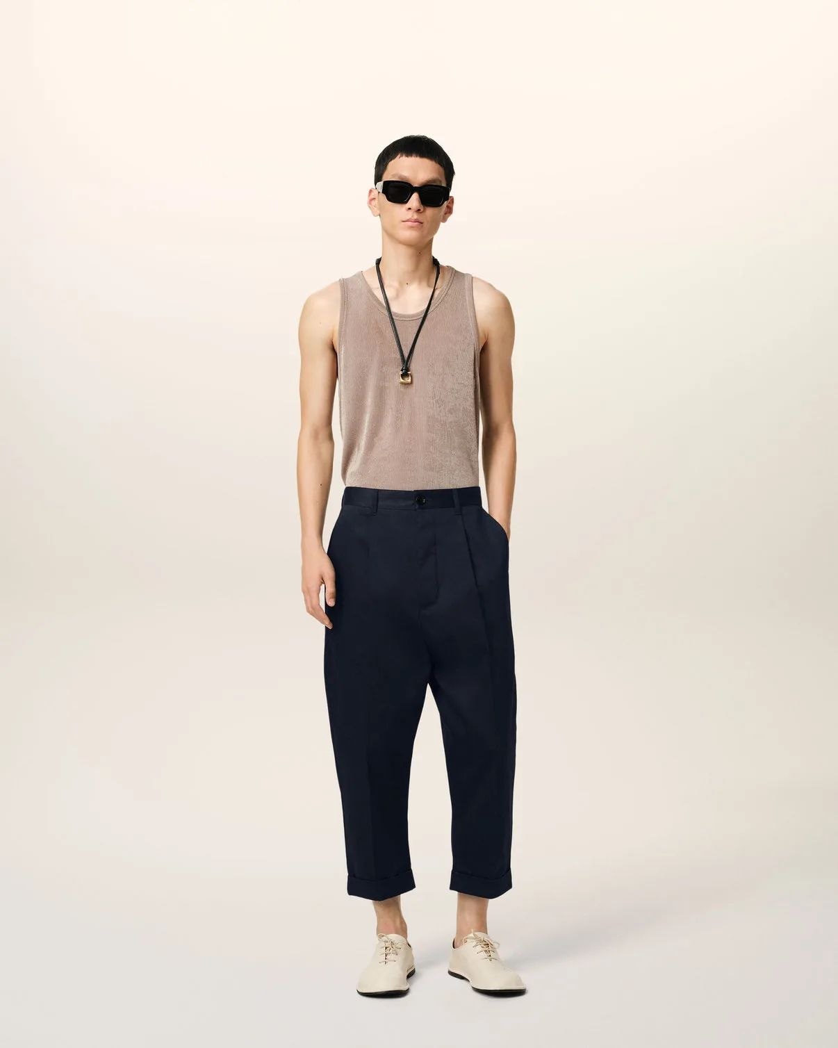 Navy Cotton Carrot Oversized Pants