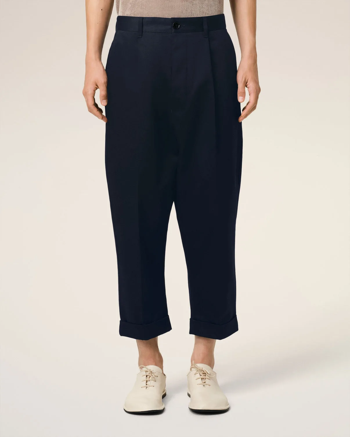 Navy Cotton Carrot Oversized Pants
