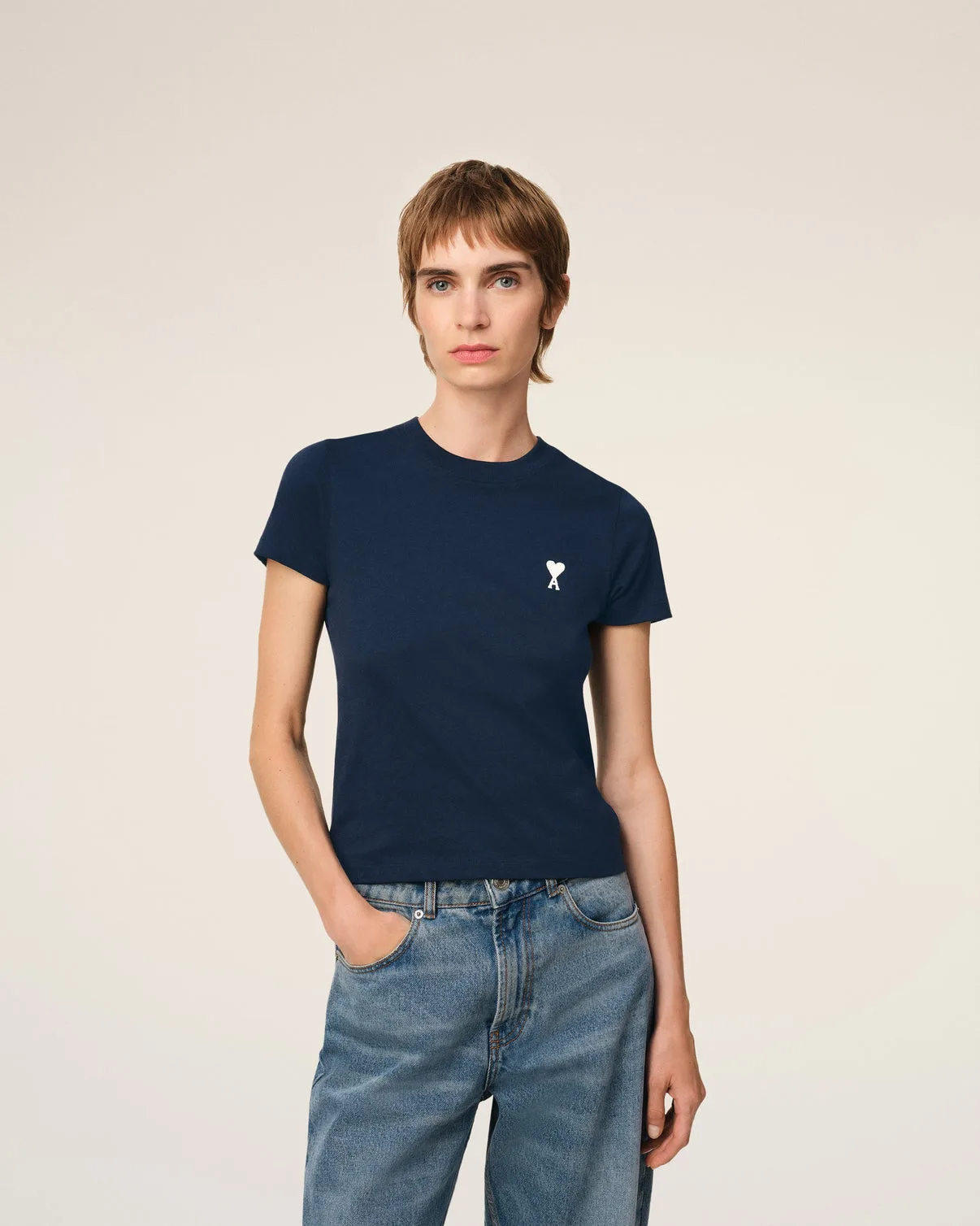 Navy Cotton Cropped T-Shirt