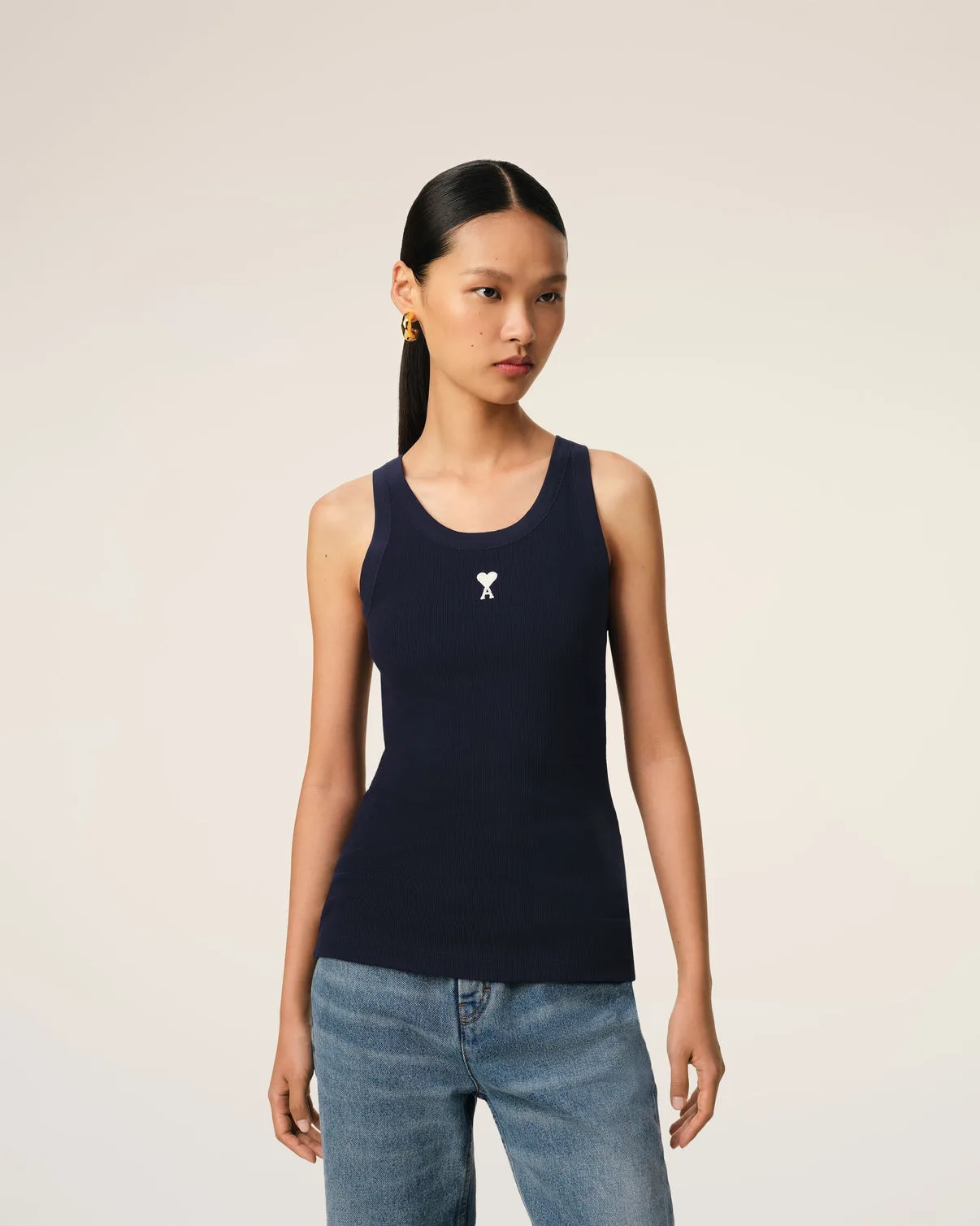 Navy Cotton Rib Tanktop